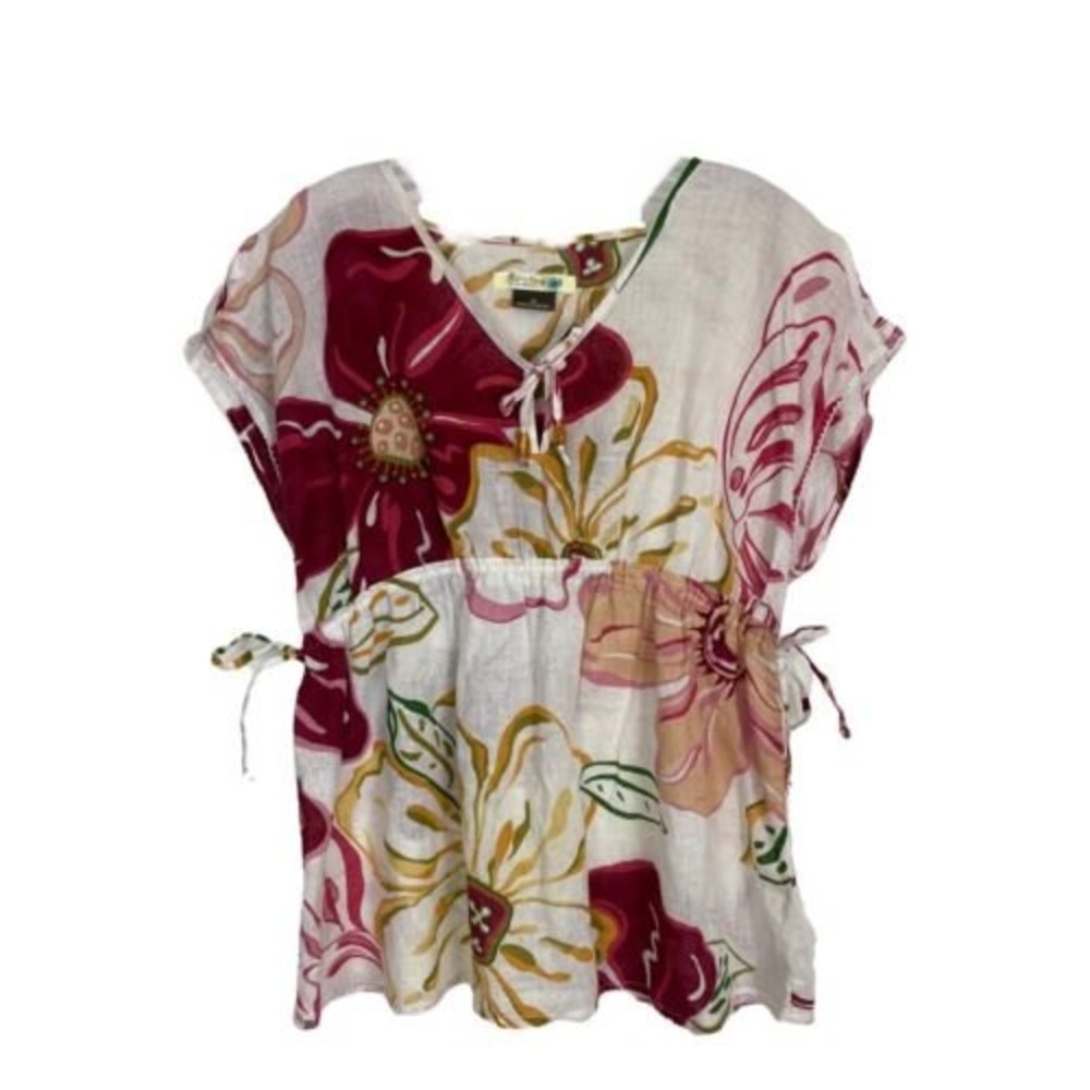 Old Navy Womens Maternity Shirt Size Medium Tie V Neck Elastic Waist Short Sleev